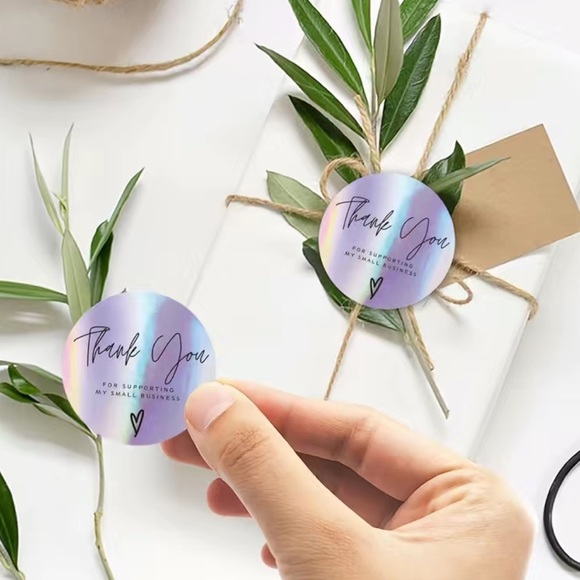 Thank You Stickers Holographic Iridescent 1 inch roll of 500 New - Picture 4 of 6